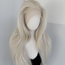 Free Part Long Straight Synthetic Hair Platinum blonde Lace Front Wigs