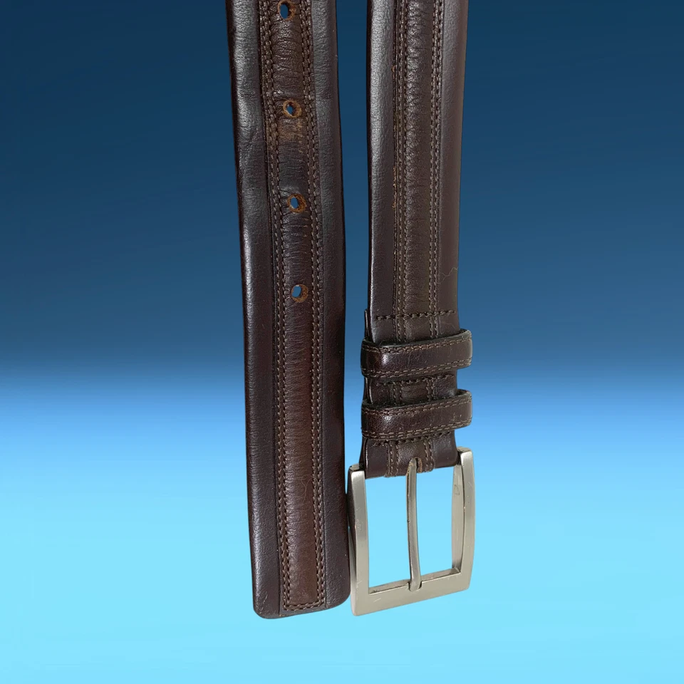 复古 Y2K Mezlan 尺寸 36 棕色翻滚皮革礼服腰带西班牙制造 — 第 3/4 张图片