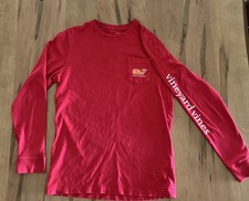 Vineyard Vines Boys Medium 12-14 Red Long Sleeve Basketball Whale Pocket Tee