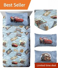 Cars Lightning McQueen Twin Sheet Set - Cozy  Reversible Bedding for Kids