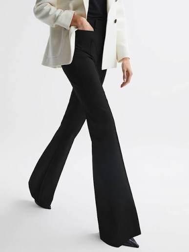 Reiss Size UK 10 Black Seamed Front Flare Hem High Rise DYLAN Pants