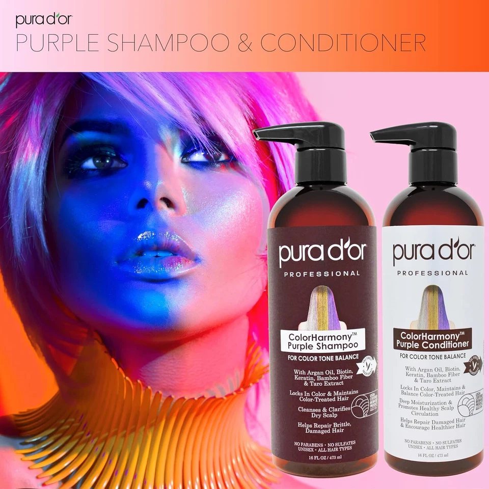 PURA D'OR Dor ColorHarmony Purple Shampoo & Conditioner Keratin Sulfate Free Set - Image 4 of 4