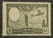 Travelstamps: 1930 Spain Stamps Sc #C56 Error Variety Missing Lindberg MOGVLH