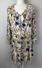 Banana Republic Long Sleeve Floral Dress Size Small Tassels Flora White