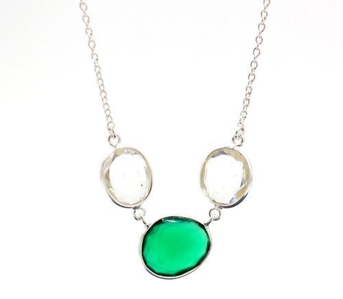 Solid 925 Sterling Silver Green Onyx Gemstone Christmas Gift Necklace - Picture 3 of 12