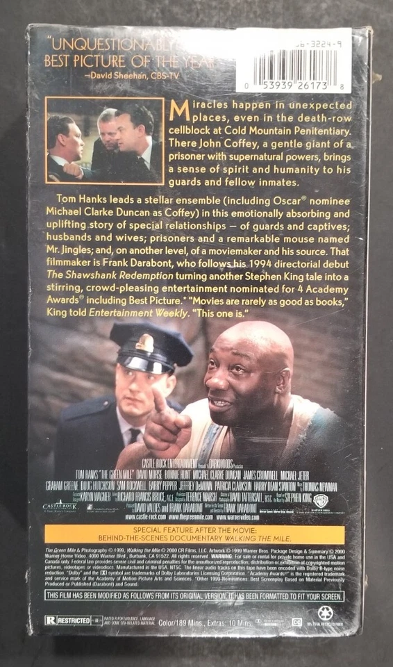 The Green Mile VHS Brand New Factory sealed w/ Warner Watermarks  - Image 2 of 3