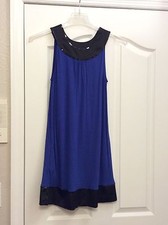 EXPRESS Blue And Black Dress W/Rectangular Sequin Trim. Size Small.
