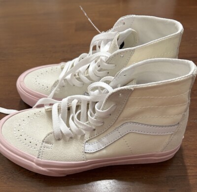 Vans Sk8-Hi Skate White/Pink Shoe Suede High Sneaker Men 5 Women 6.5  RARE