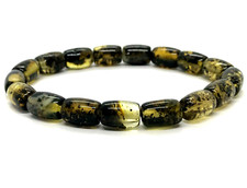 AMBER BRACELET Barrel Beads Gift Natural Baltic Amber Jewelry Elastic 8g 11629