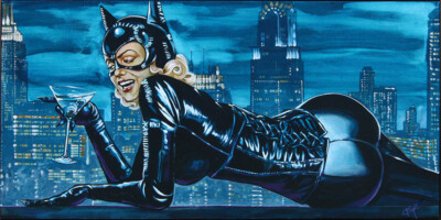 Lowbrow Art Cat On A Hot Tin Roof Canvas Giclee Print Mike Bell Cat Woman Corset