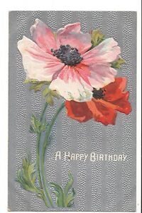 Vintage Postcard Happy Birthday Poppies Poppy Flowers Embossed Textured Silver Ebay