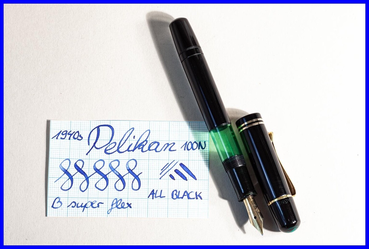 1940 PELIKAN 100N Black Piston Fountain Pen Flex B 14C Gold Nib
