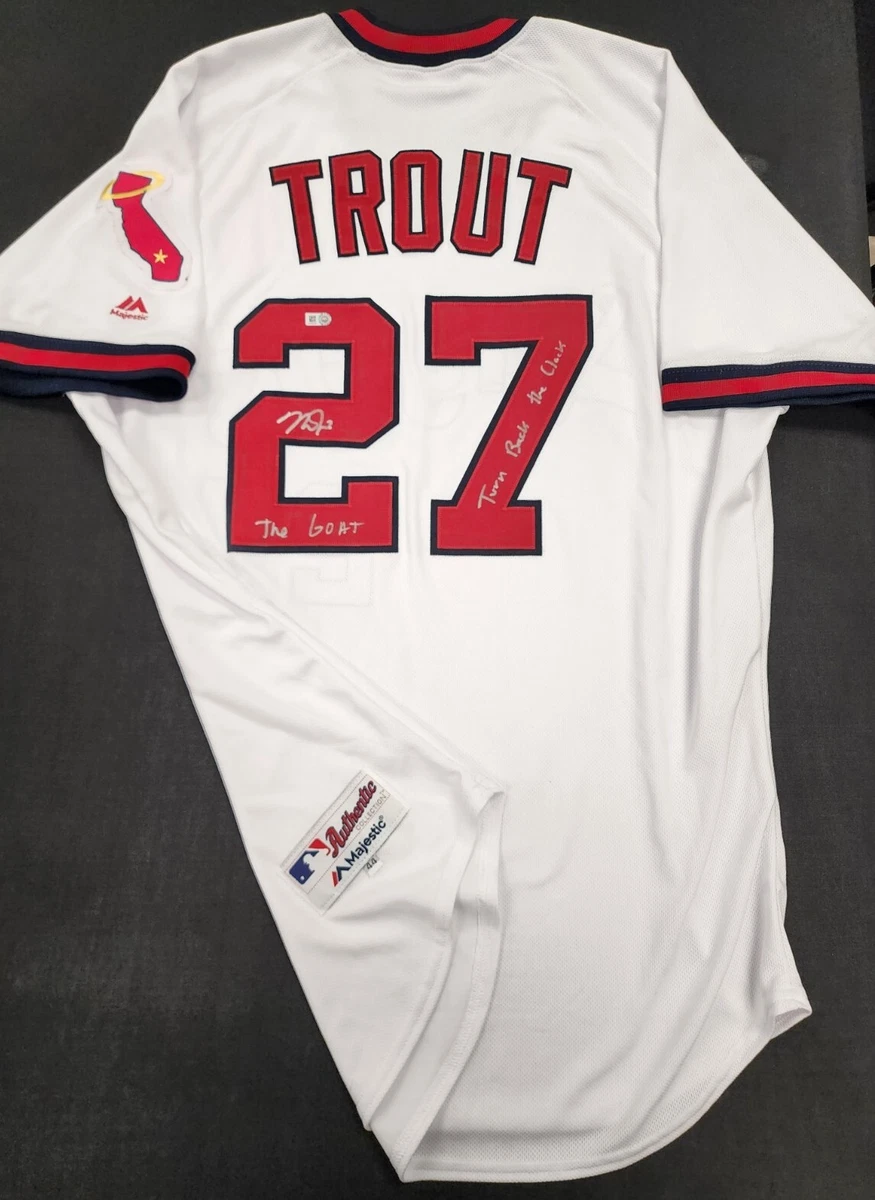 Mike Trout Signed Authentic Majestic Angels Throwback Jersey Dual Insc Rare  MLB