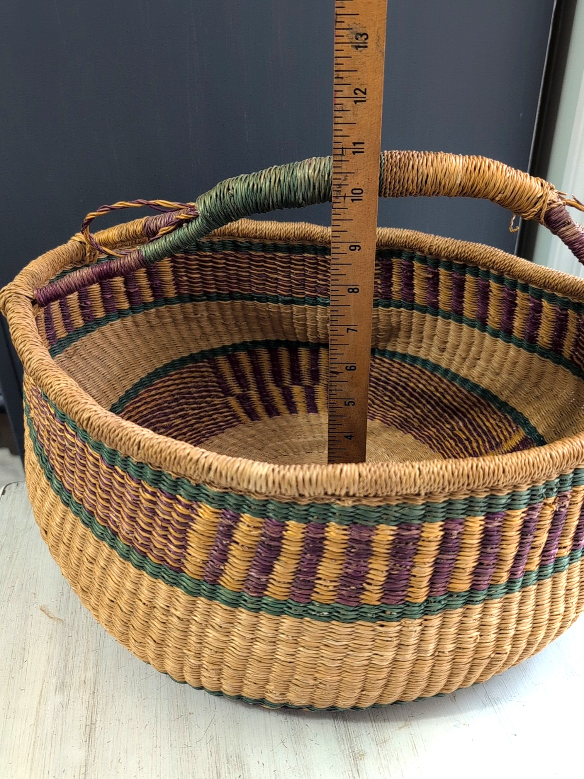 Large Vintage African Bolga Market Basket Handmade in Ghana 19" x 13"