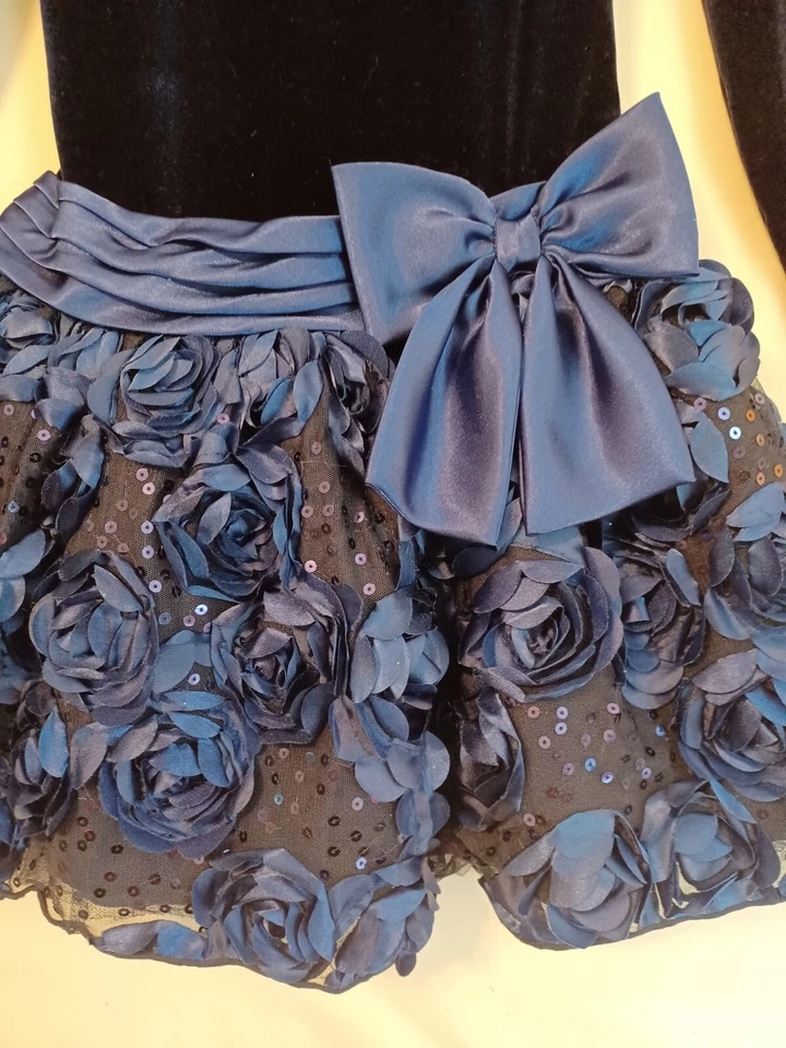 Vestido de fiesta de terciopelo azul marino/azul BLOOME DE JEUNE FILLE TALLA 10 con lentejuelas/rosas costaba $56 Foto 2 de 4