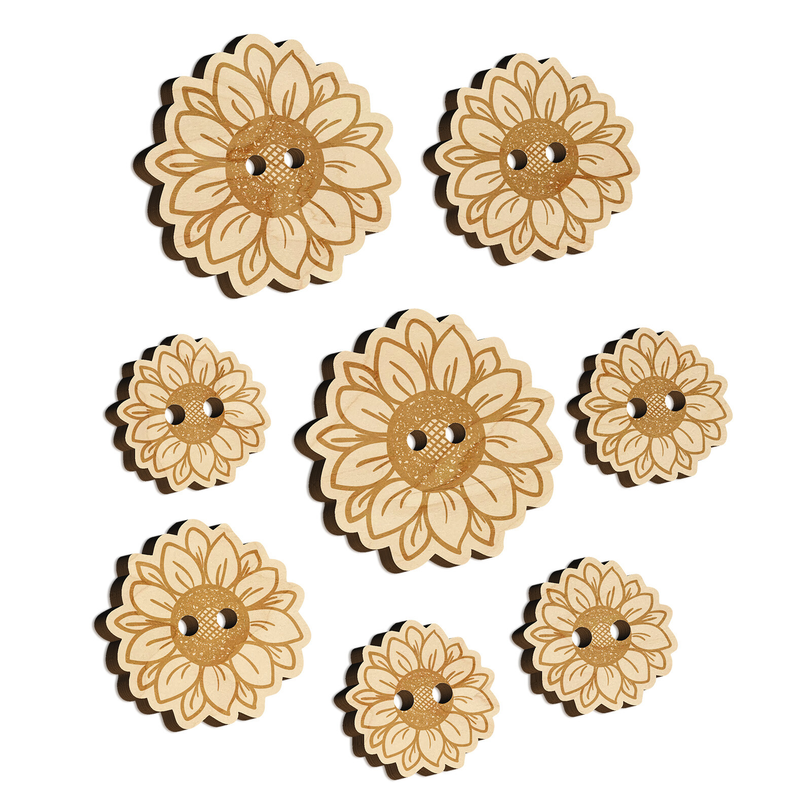 Cute Sunflower Doodle Wood Buttons for Sewing Knitting Crochet DIY Craft