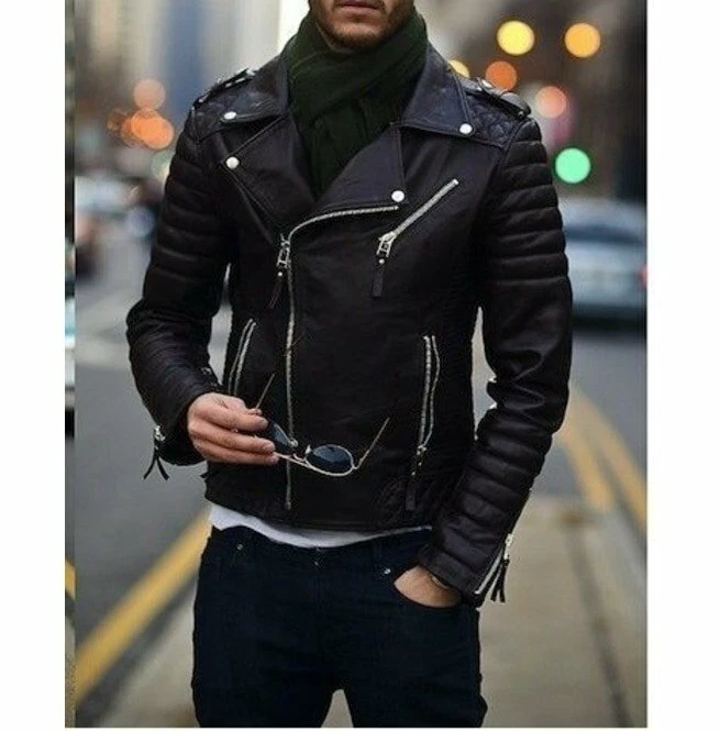 Mens Biker Leather Jacket, Men Fashion Black Motorcycle Jacket, Jackets |  eBay