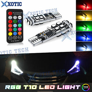 2x Multi-Color RGB T10 194 Wedge LED w/ Remote for Parking Side Strobe Lights 