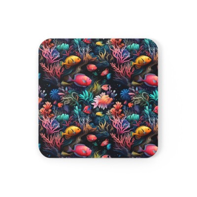 Cork Back Coaster Hawaiian Tropical Surf Beach Home Decor Coral Reef Fish Aloha