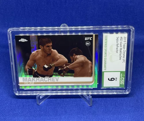 2019 Topps Chrome UFC #92 Islam Makhachev Rookie Card Sepia Refractor CSG 9 RC
