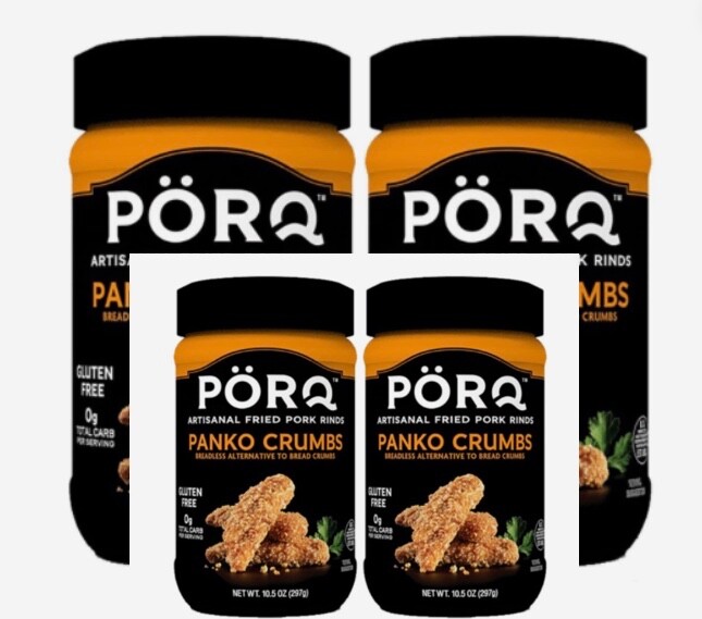 Lote de 4 tinas de cortezas de cerdo fritas artesanales PORQ PANKO MIMBS sabor a humo ceto paleo