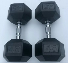 BRAND NEW 45LB PAIR OF RUBBER COATED HEX DUMBBELLS WEIGHTS FOR COMMERCIAL GYM