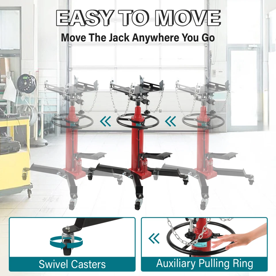 Gato de transmisión hidráulica de 2 etapas de 1660 libras con polipasto de elevación de ruedas giratorias de 360 ° Foto 3 de 4