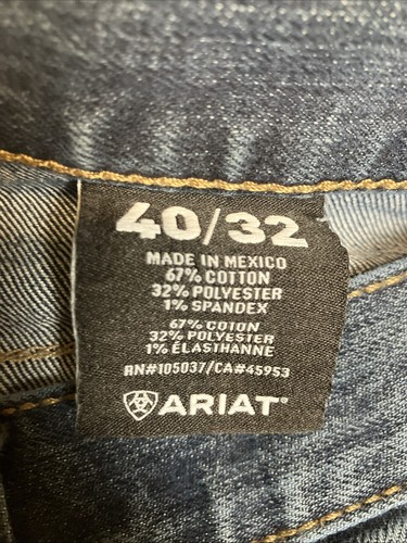 Ariat Rebar Jeans Mens 40x32 M4 Low Rise Straight Distressed Stretch Blue Denim - Picture 18 of 19