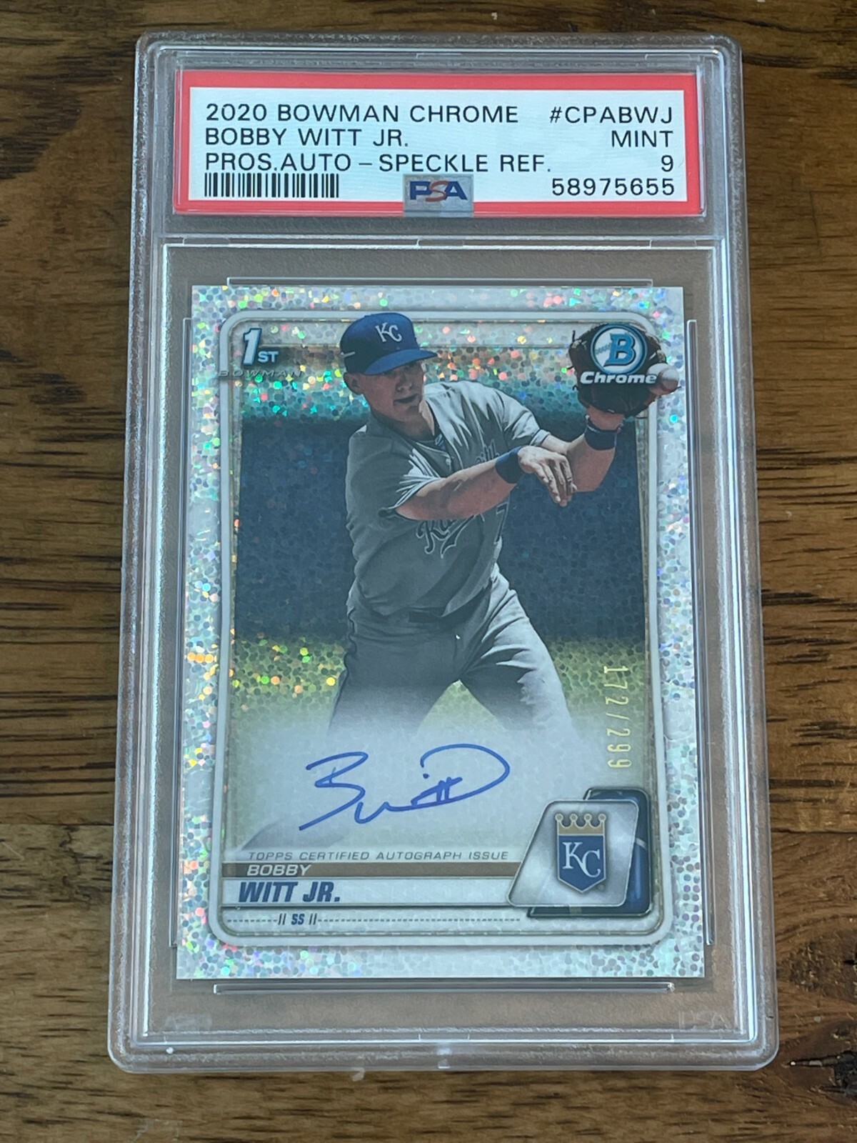 2020 Bowman Chrome BOBBY WITT JR cpabwj Prospect SPECKLE AUTO 172/299 PSA 9 MINT