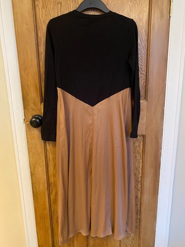Zara Black Long Sleeve Light Brown Beige Silk Feel Skirt Dress Size S Small - Picture 6 of 6