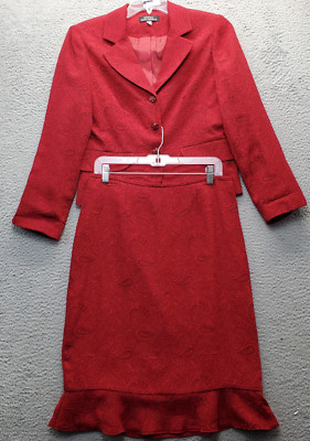 Giorgio Sant'Angelo 2 Piece Skirt Suit Womens 8 Dark Red Paisley Notch Lapel