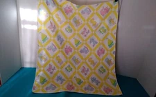 Baby Blanket Vintage Yellow Ducks Bunnies Kitties Trains