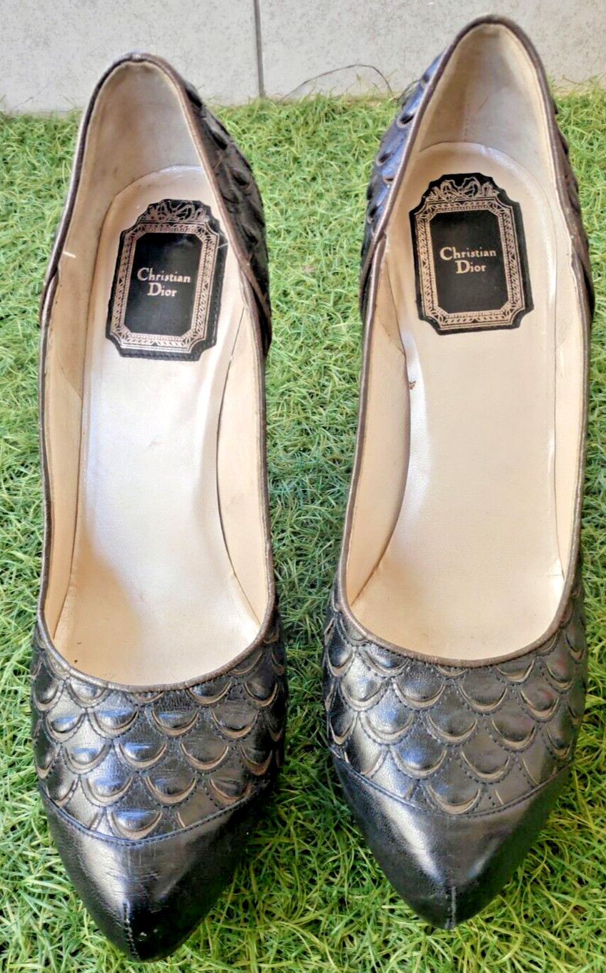 Christian Dior Python Scales Black Leather Pumps … - image 2