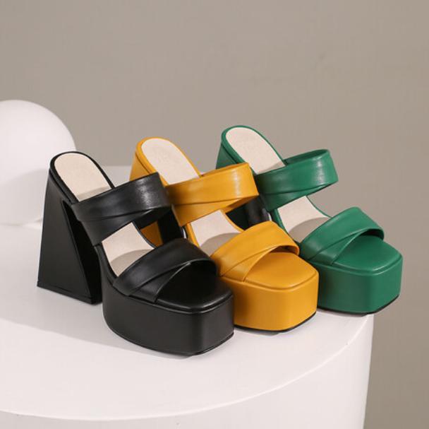 PANTOFOLA D’ORO Women's Summe Platform Open Toe Sandals Slippers14CM High Block Heel Sexy 45 46