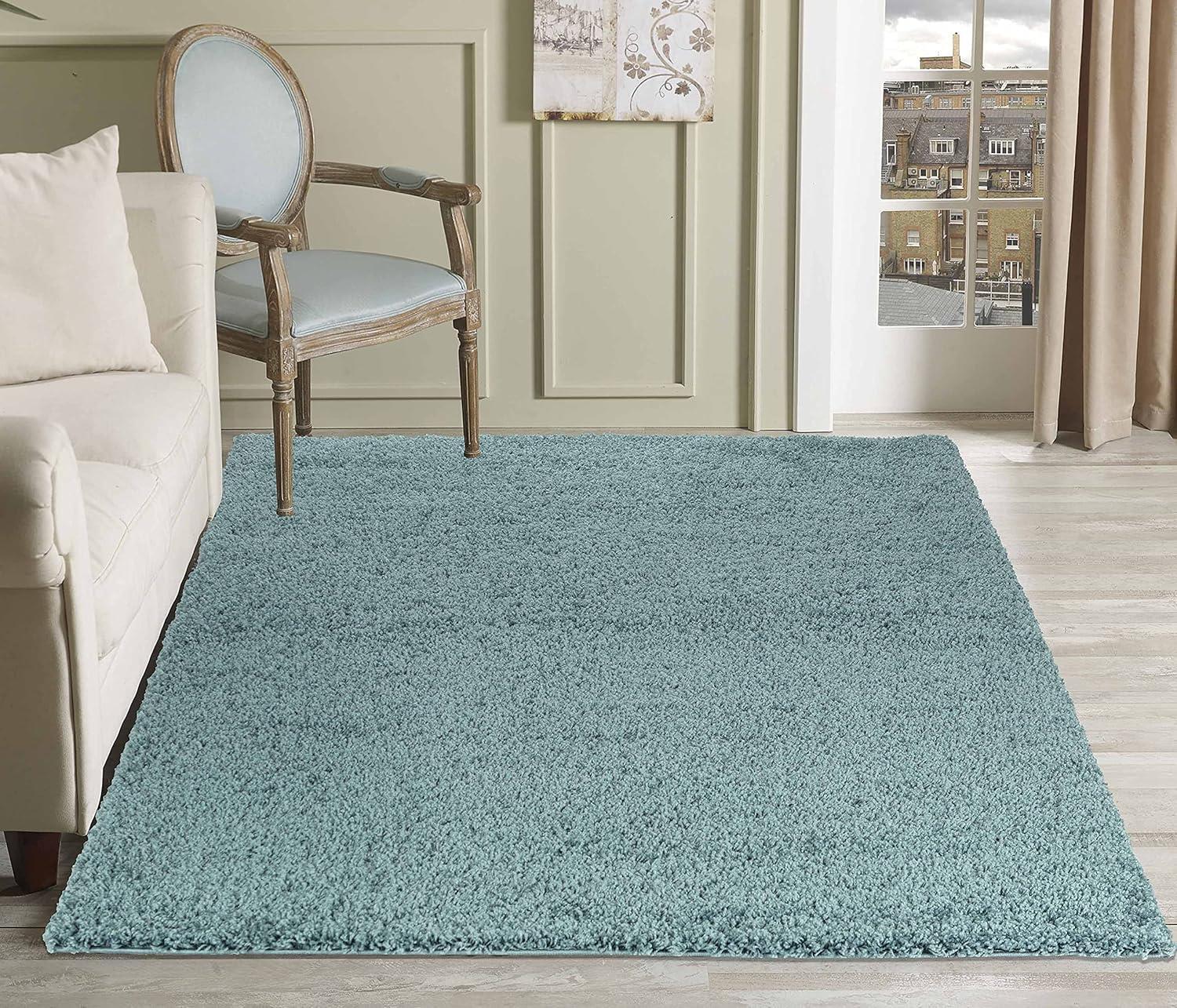 Shaggy Area Rugs Serdim Rugs Living Room, Polypropylene, Duck Egg Blue 200x290cm