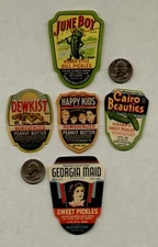 SET OF 5 LABELS /JUNE BOY PICKLES - HAPPY KIDS & DEWKIST PEANUT BUTTER AND MORE
