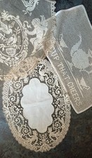 Antique Lace Lot Doily Filet 3: Tea Pot, Mermaid Man, Cherub Country Cottagecore