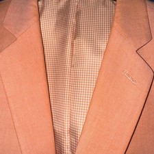 Saddlebred Mens 46S Coral Cotton Linen Blend Blazer Jacket Gingham Lining