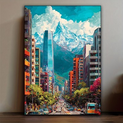 Painting Santiago Chile Cityscape Aluminum Sign 8x12 Funny Wall Decor