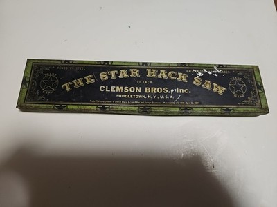 1940s Vintage Clemson Bros Inc The Star Hack Saw Tungsten Steel Tin Box TB1163