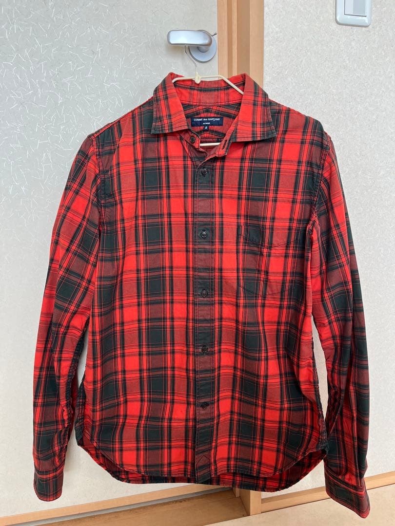Comme Des Garcons Long Sleeve Shirt Red Black Check Made in Japan Size JPN-S