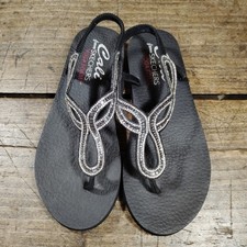 Skechers Womens 8.5 Meditation Evening Dew Slingback Sandals Black Bling READ