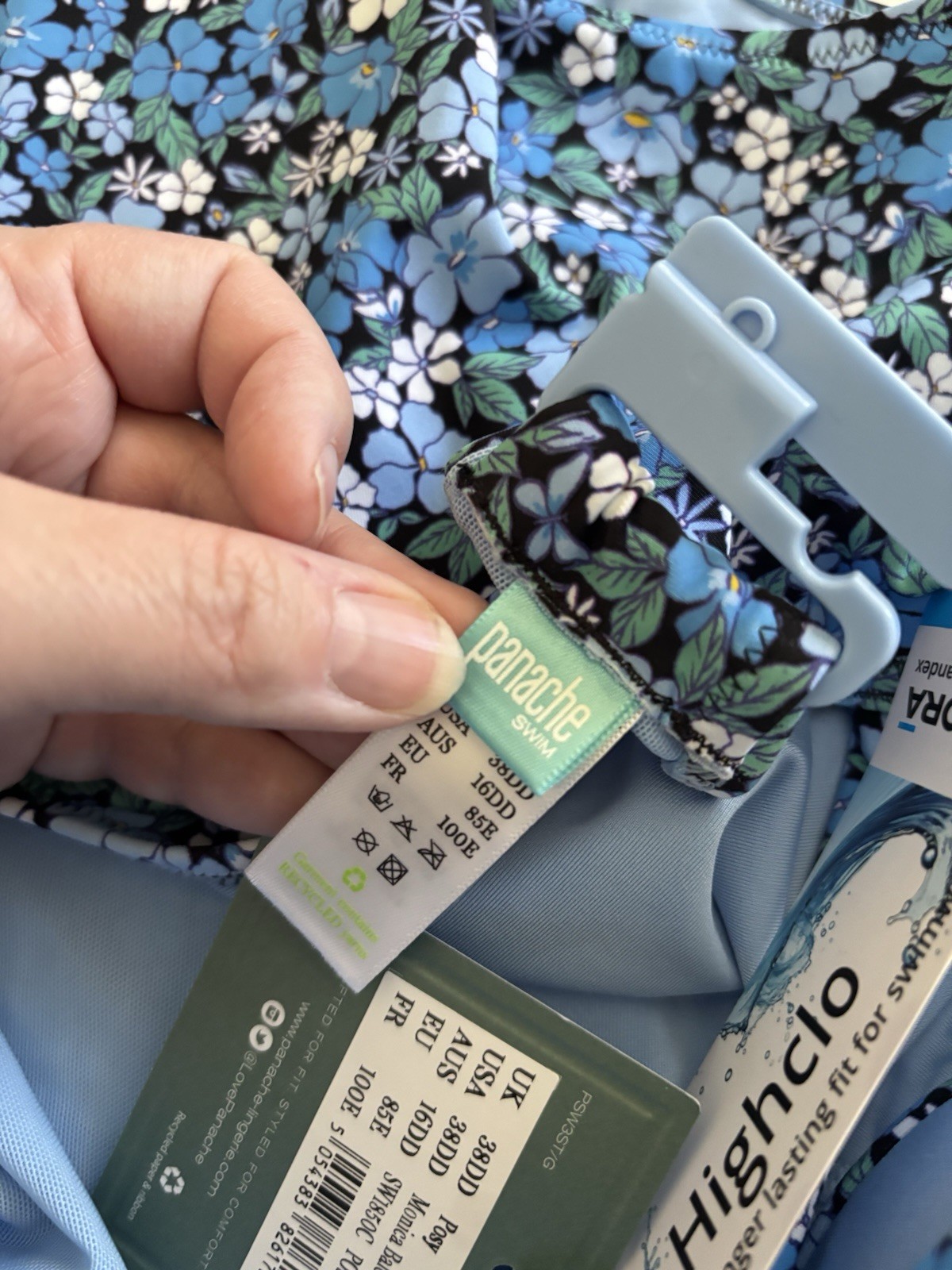 Panache Swim Monica Balcony Widestrap Swimsuit Posey Blue Floral US 38DD NWT