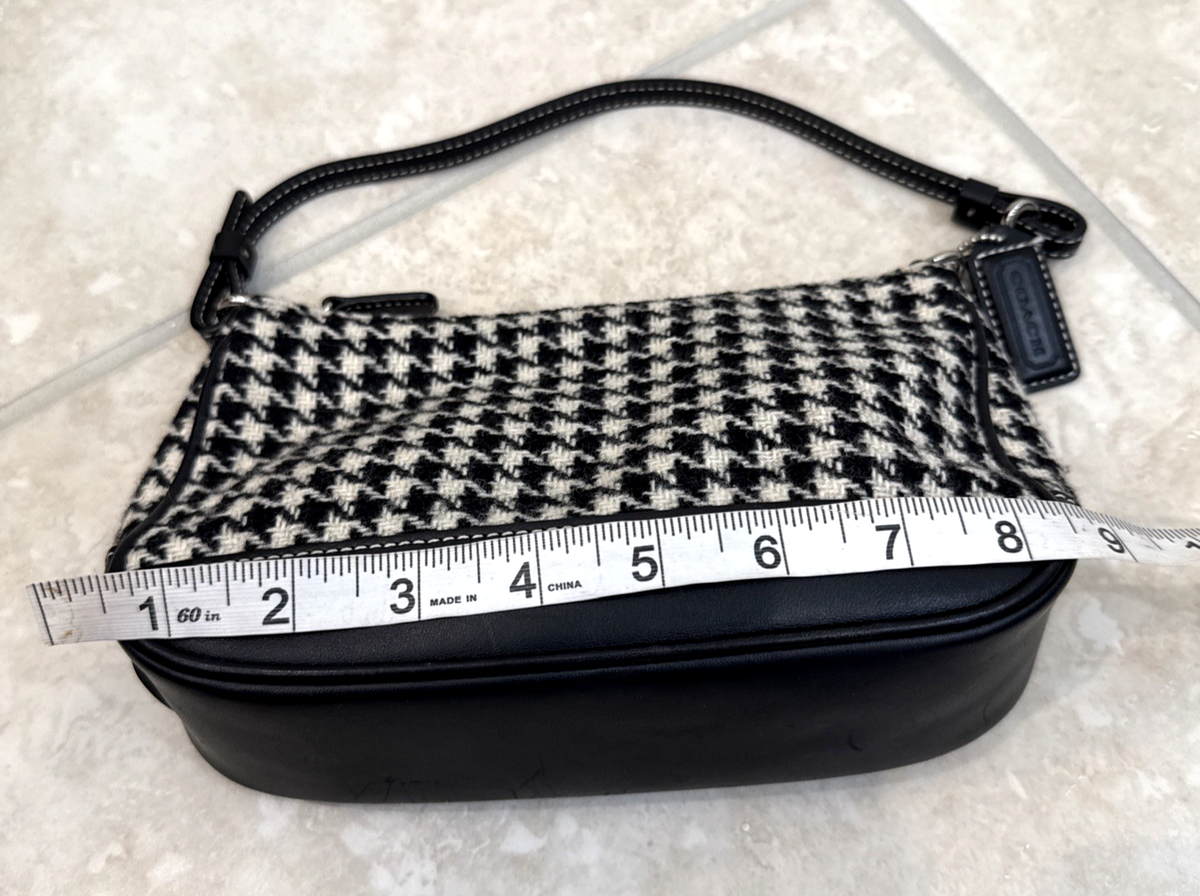 COACH RARE G2J-7728 Black Houndstooth Tweed/Wool/Leather Shoulder 