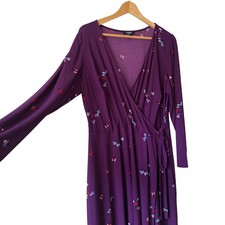 Chaps💃 Women’s Floral Wrap Dress Size 14W Purple Long Sleeve Tie Waist