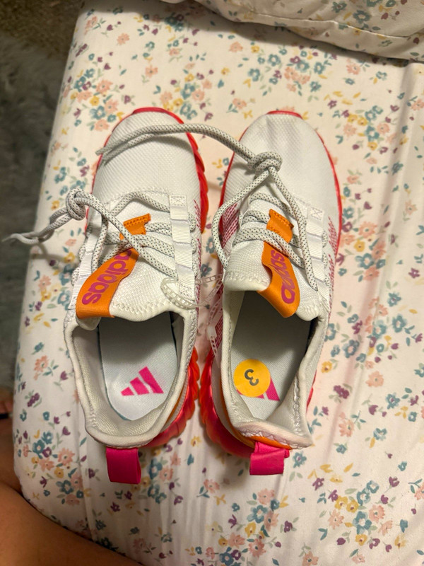 adidas Kaptir Flow K Kids Mesh Lace-Up Low Top Sneaker White Orange Pink 3
