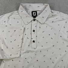 Footjoy Polo Shirt Mens Large White Geometric Golf AOP Performance Stretch