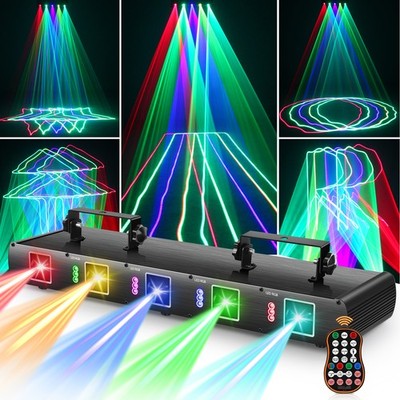 UKING Stage Laser Light, 5 Beam Sound Activated DJ Party Lights RGBYC w/Remote