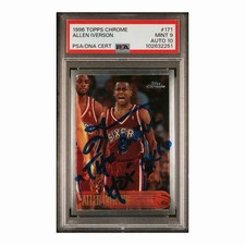 Allen Iverson Signed 1996 Topps Chrome #171 Card PSA Mint 9 Auto 10 Answer HOF