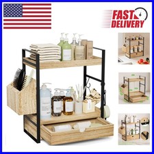 Compact 2-Tier Vanity Organizer with Adjustable Drawer  Hooks for Space-Saving